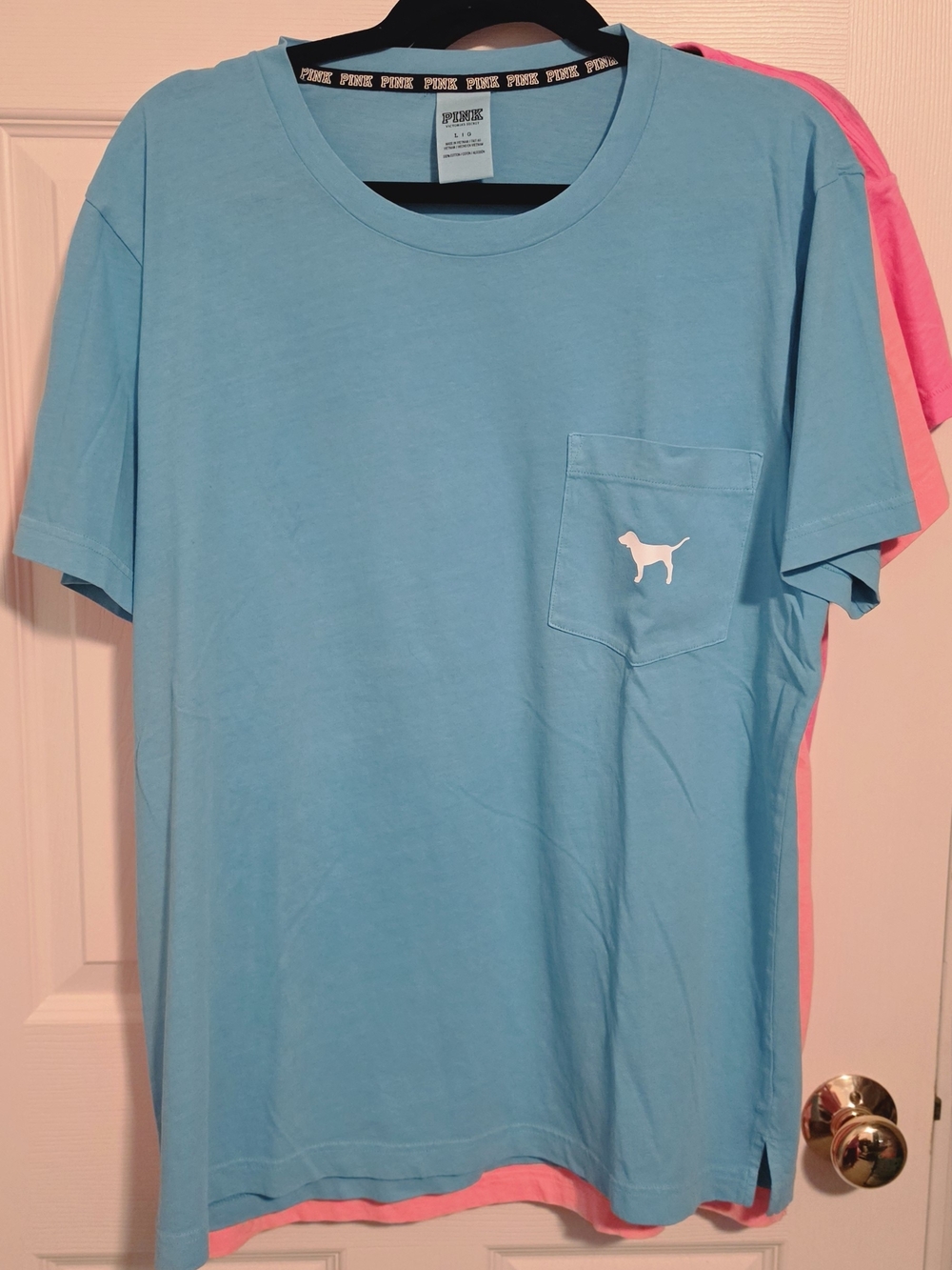 2 PINK Victoria's Secret Tshirts Sz L Blue And Orange - Picture 3 of 15
